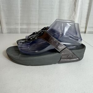 Fit Flop Lunetta Womens Size 9 Gray /Silver Jewels Thong Comfort Flip Flops GUC